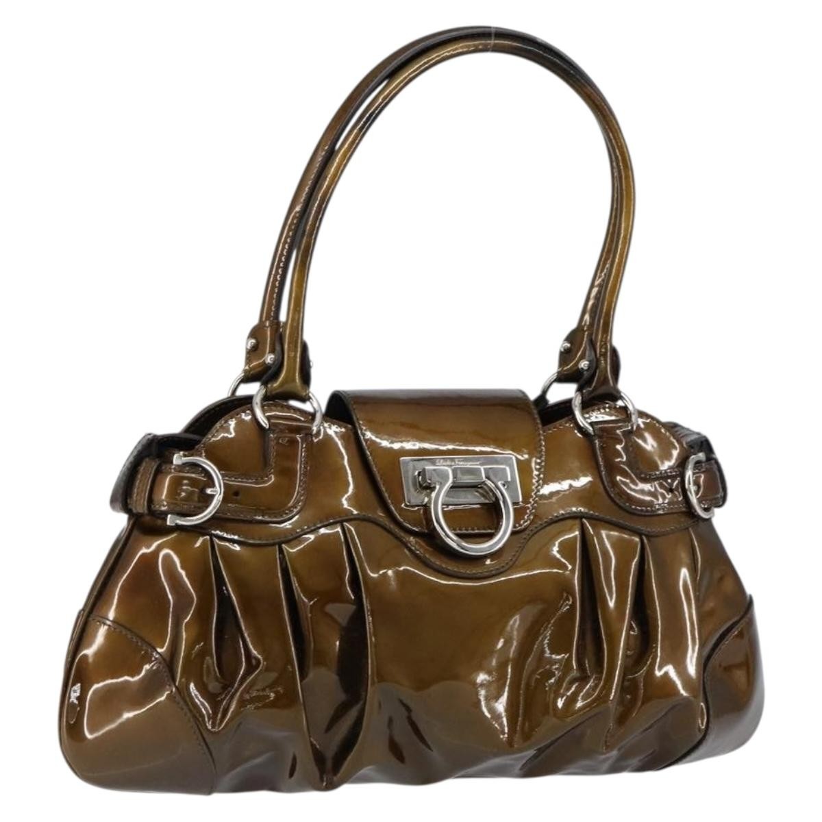 Salvatore Ferragamo Gancini handbag Patent leather, BROWN, PATENT_LEATHER, Handbag