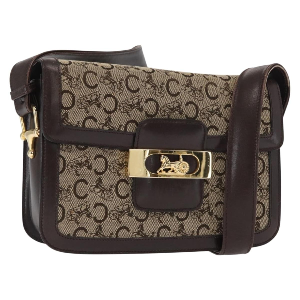 Celine Vintage Horse Carriage C Macadam Shoulder Bag Canvas and Leather, BEIGE, CANVAS, Shoulder bag