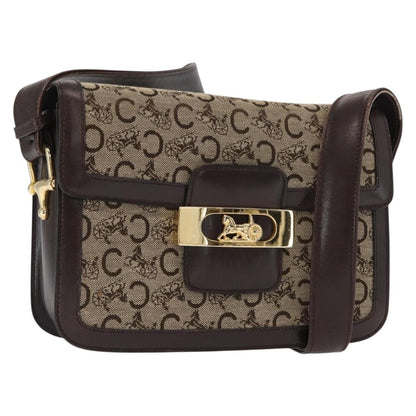 Celine Vintage Horse Carriage C Macadam Shoulder Bag Canvas and Leather, BEIGE, CANVAS, Shoulder bag