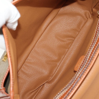 Celine Vintage Macadam Handbag Canvas and Leather, BEIGE, CANVAS, Handbag