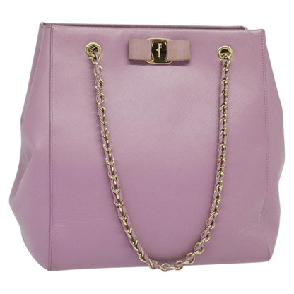 Salvatore Ferragamo Vara Bow Chain Tote Leather, PURPLE, LEATHER, Tote bag