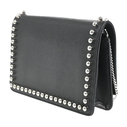 Fendi Karlito Wallet on Chain Studded Saffiano Leather, Black, Leather, Shoulder Bag
