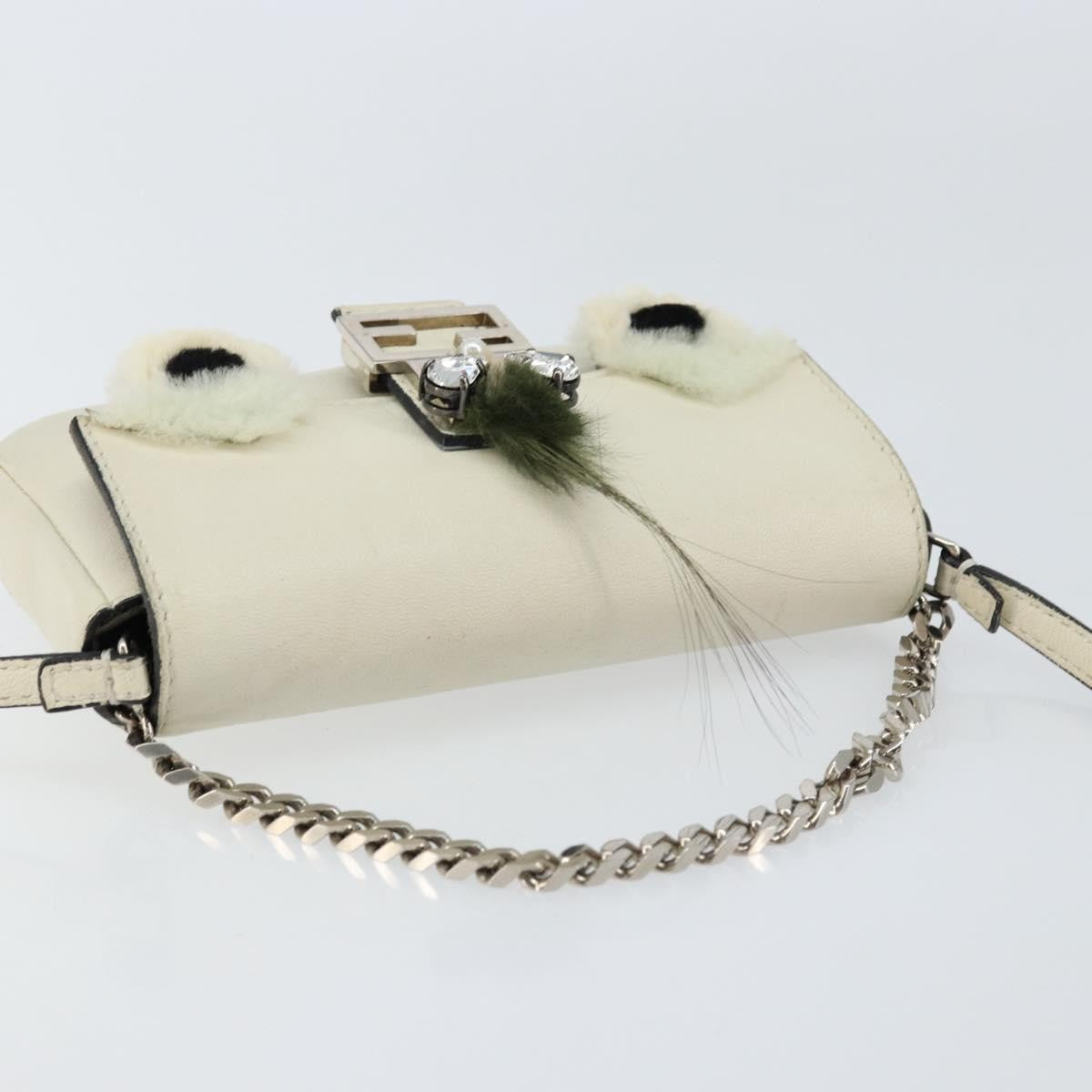 Fendi Monster Baguette Leather, WHITE, LEATHER, Shoulder bag