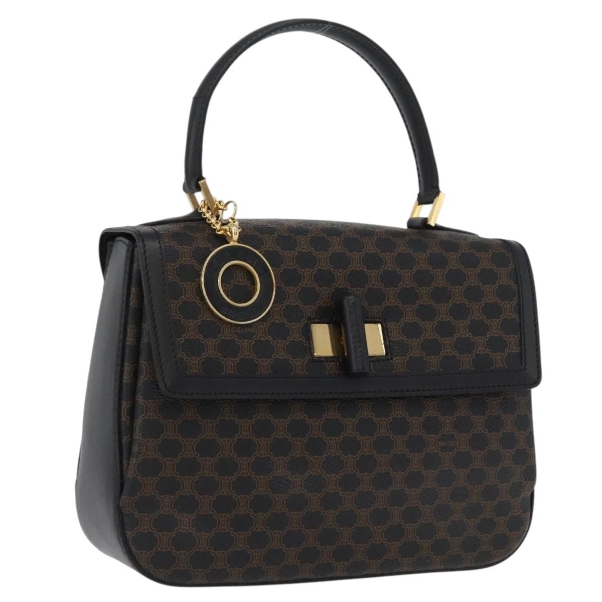 Celine Vintage Convertible Top Handle Bag Macadam Coated Canvas, Black, Canvas, Handbag