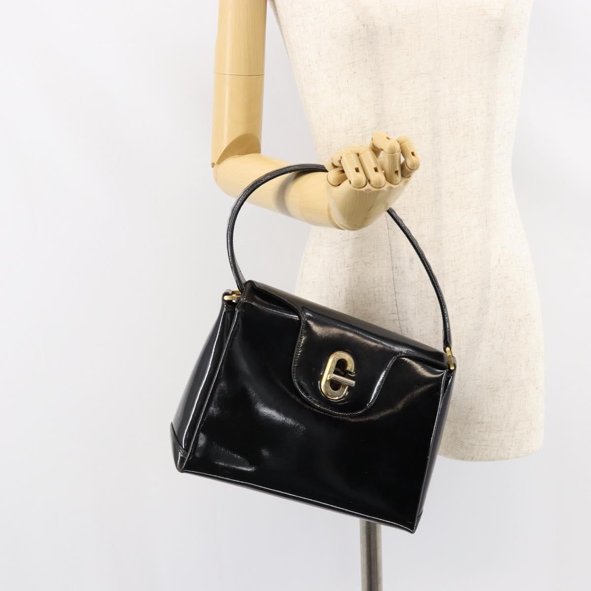 Gucci Vintage Handbag Enamel, BLACK, PATENT_LEATHER, Handbag