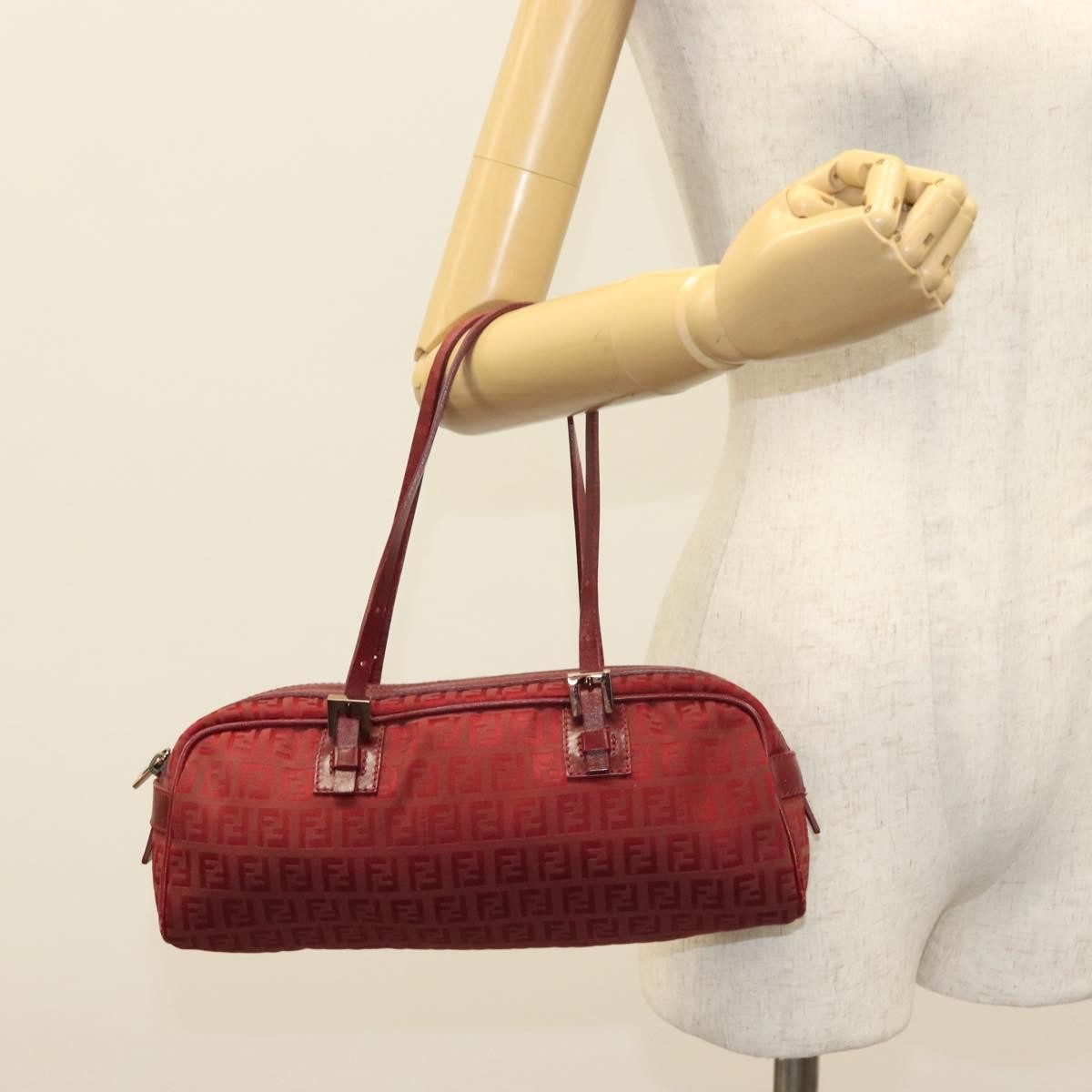 Fendi Bowling Bag Zucchino Canvas, RED, CANVAS, Shoulder bag