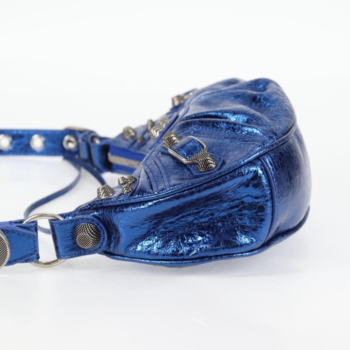 Balenciaga Le Cagole Giant Studs Shoulder Bag Leather, BLUE, LEATHER, Shoulder bag