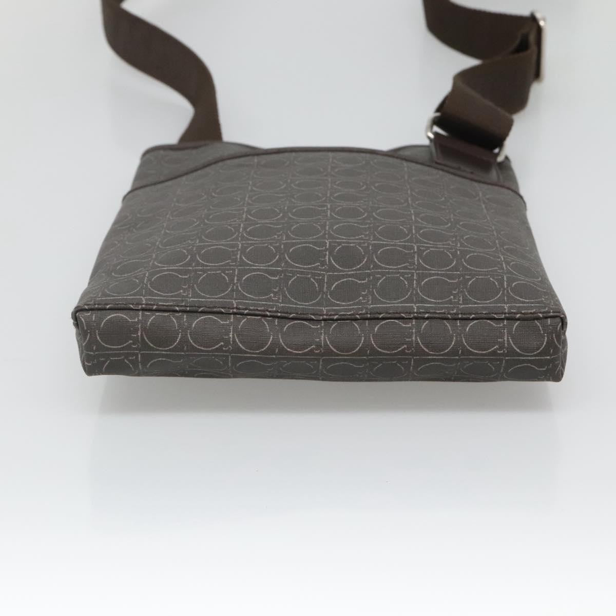 Salvatore Ferragamo Gancini Shoulder Bag Canvas, BROWN, CANVAS, Shoulder bag