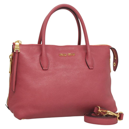 Miu Miu Convertible Madras Side Zip Satchel Grainy Leather, PINK, LEATHER, Handbag