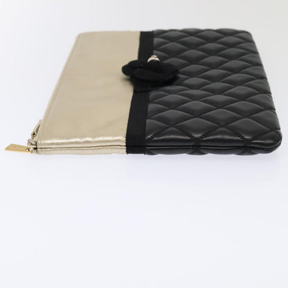 Chanel Pearl O Case Clutch Quilted Lambskin and Calfskin, BLACK, LEATHER, Clutche & pouche