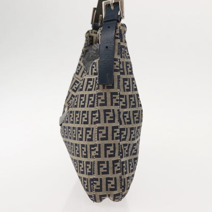 Fendi Belted Flap Shoulder Bag Zucchino Coated Canvas, NAVY, CANVAS, Shoulder bag