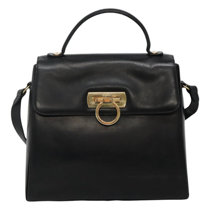 Salvatore Ferragamo Gancini Convertible Top Handle Bag Leather, BLACK, LEATHER, Handbag