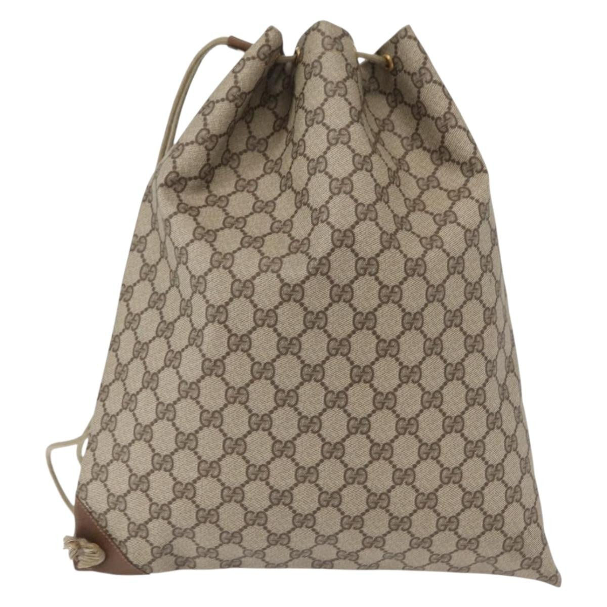 Gucci Drawstring Shoulder Bag GG Canvas with Leather, BEIGE, PVC, Shoulder bag