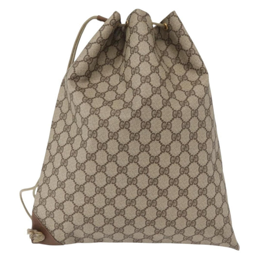 Gucci Drawstring Shoulder Bag GG Canvas with Leather, BEIGE, PVC, Shoulder bag