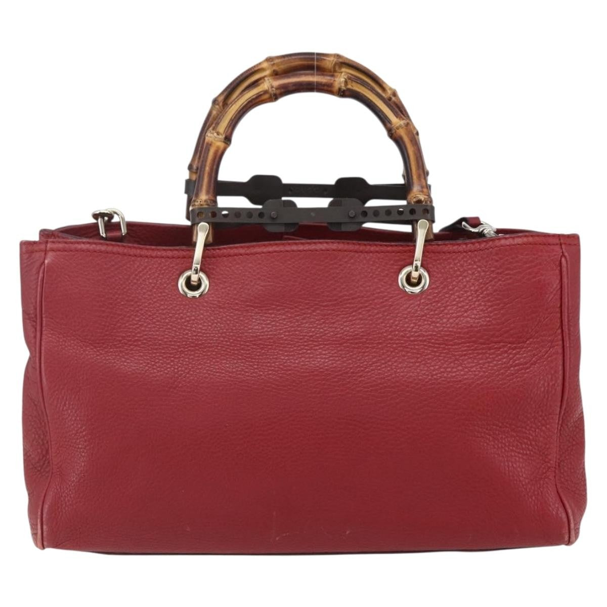 Gucci Bamboo Shopper Tote Leather, RED, LEATHER, Tote bag