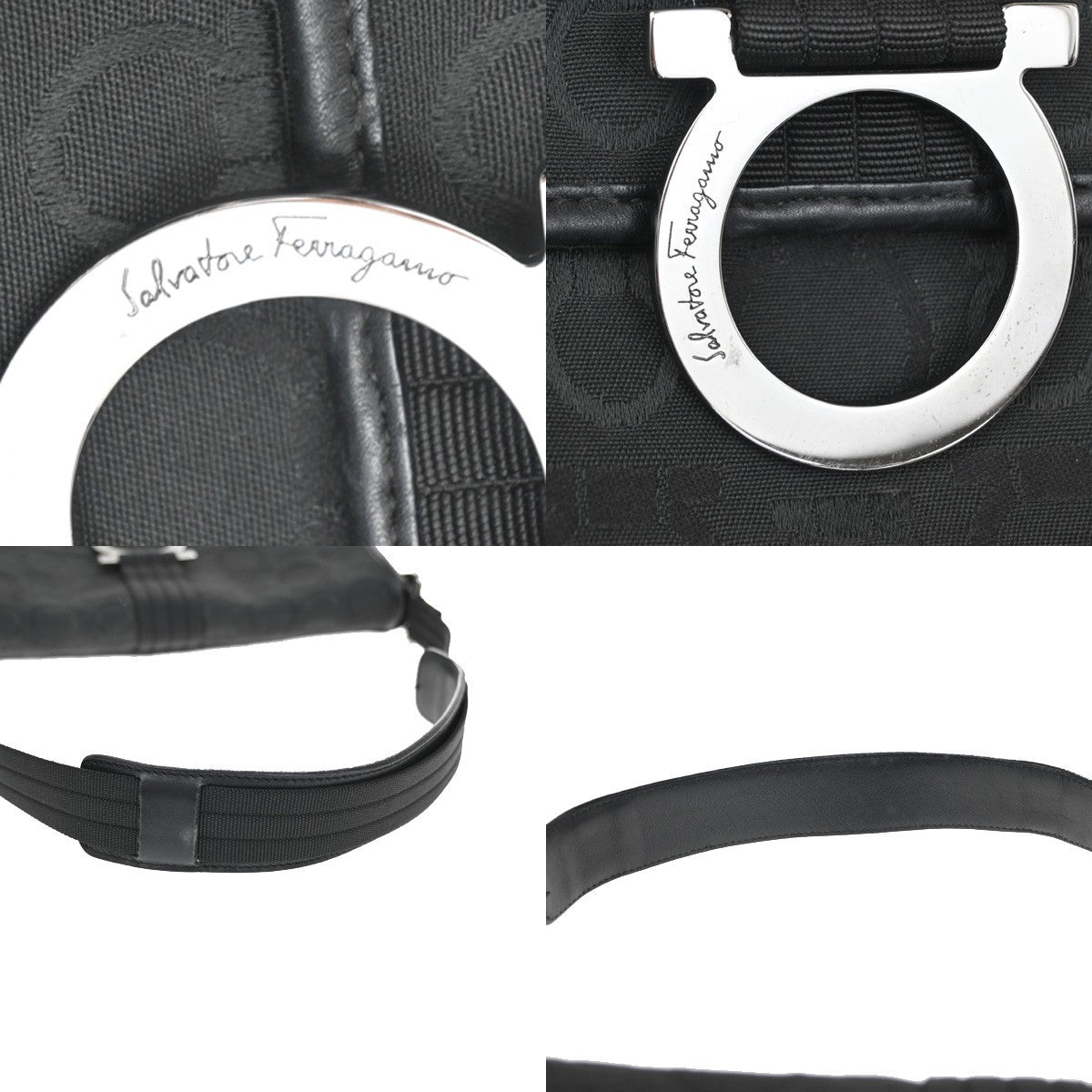 Salvatore Ferragamo Gancini Shoulder Bag Canvas, Black, Canvas, Shoulder Bag