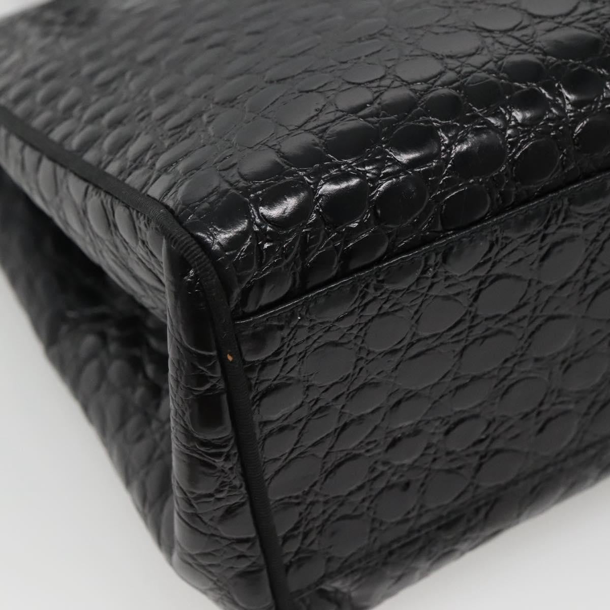 Salvatore Ferragamo Vintage Vara Bow Tote Lizard Embossed Leather, BLACK, LEATHER, Tote bag