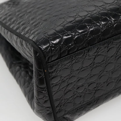 Salvatore Ferragamo Vintage Vara Bow Tote Lizard Embossed Leather, BLACK, LEATHER, Tote bag