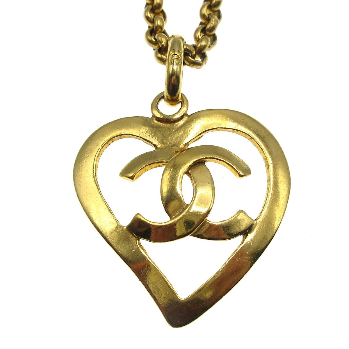 Chanel CC Heart Pendant Necklace Metal, GOLD, GOLD_PLATED, Necklace