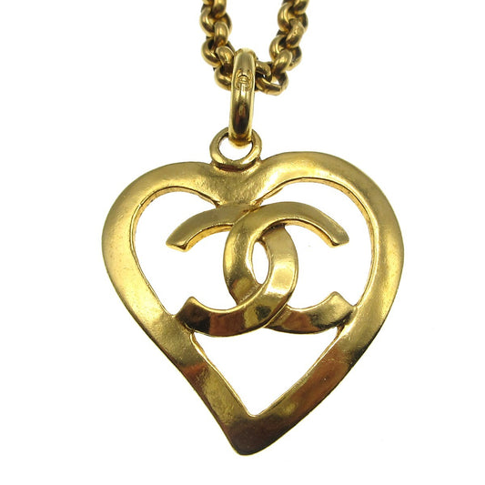 Chanel CC Heart Pendant Necklace Metal, GOLD, GOLD_PLATED, Necklace