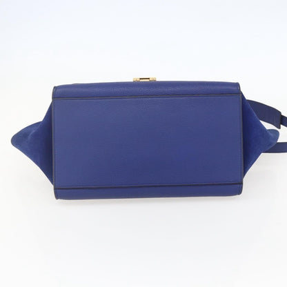 Celine Trapeze Bag Leather with Suede, BLUE, LEATHER, Handbag