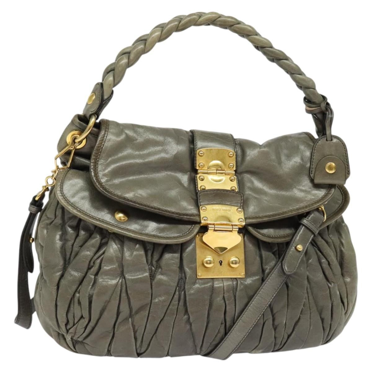Miu Miu Coffer Convertible Hobo Matelasse Leather, GRAY, LEATHER, Handbag