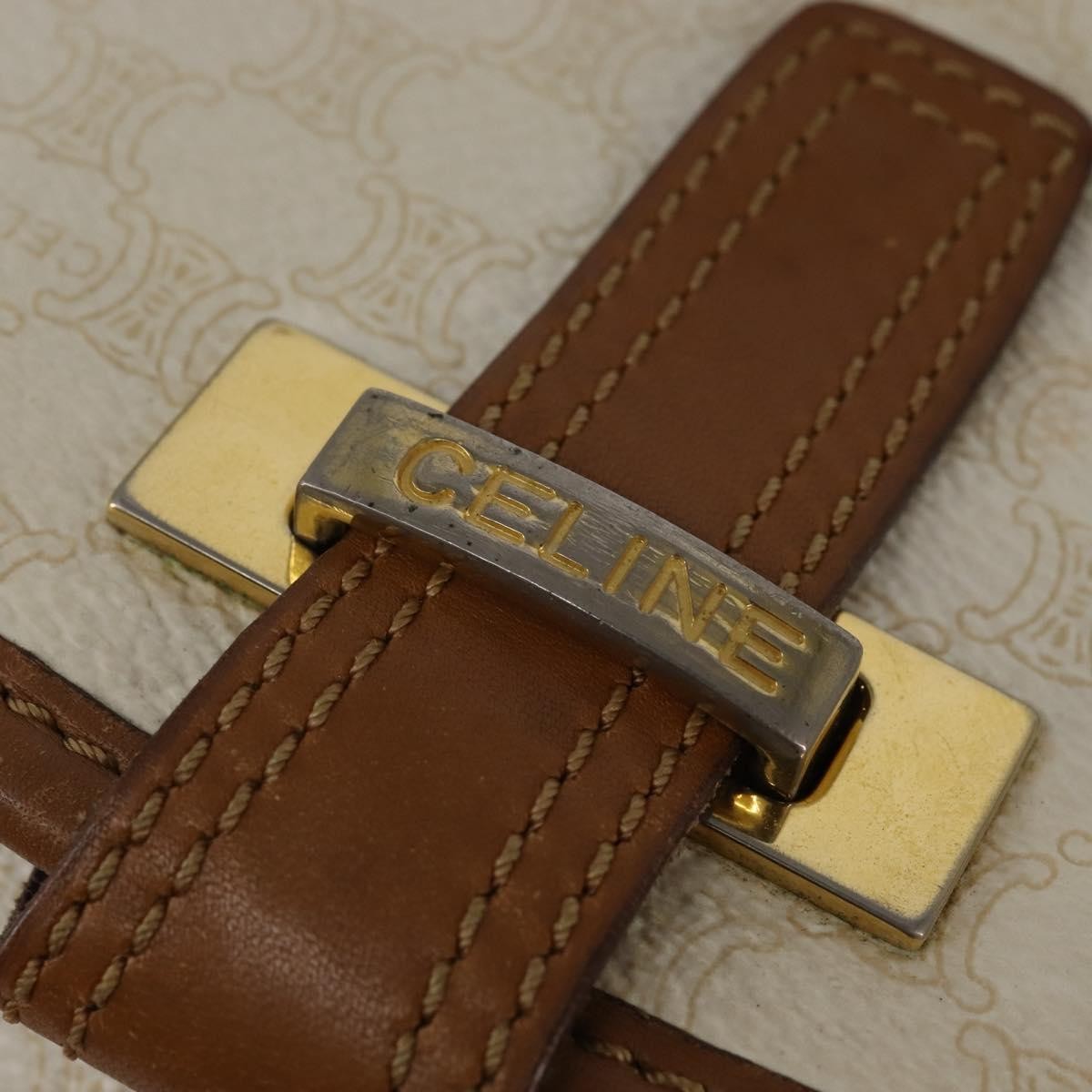 Celine Vintage Macadam Shoulder Bag Canvas and Leather, ECRU, CANVAS, Shoulder bag