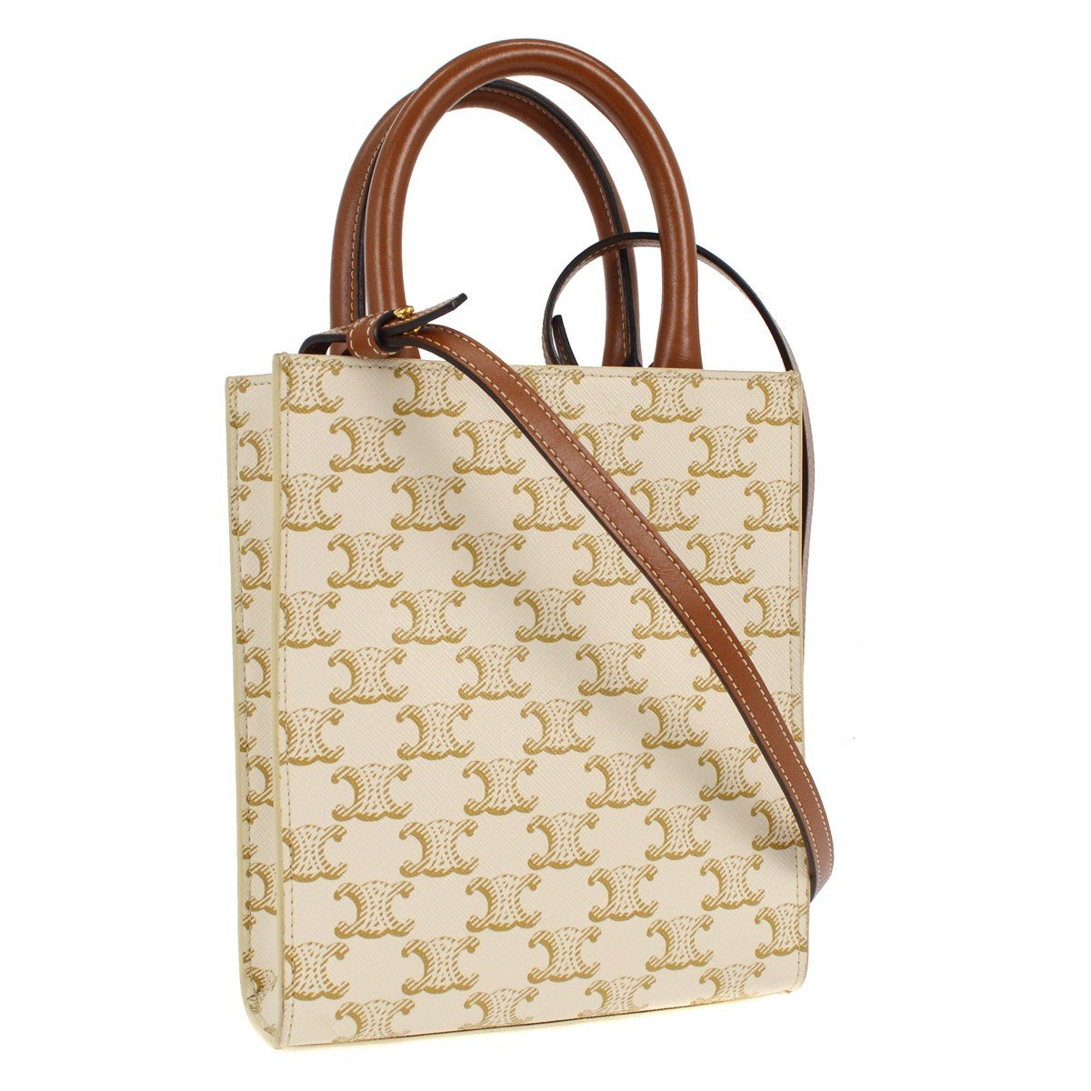 Celine Vertical Cabas Tote Triomphe Coated Canvas, WHITE, CANVAS, Tote bag