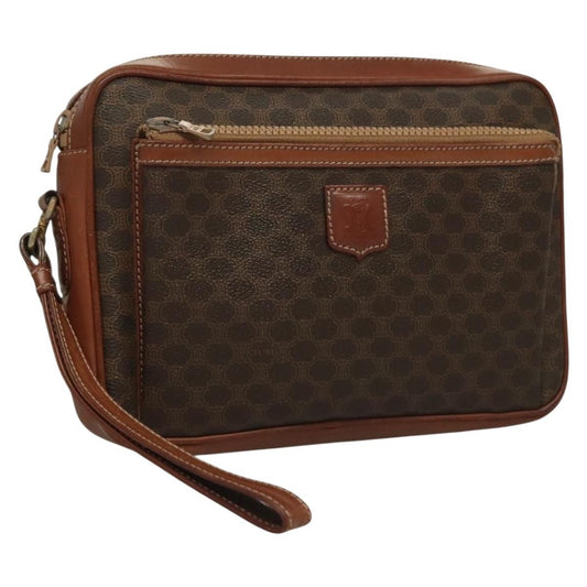 Celine Macadam Pochette Canvas and Leather, BROWN, CANVAS, Clutche & pouche