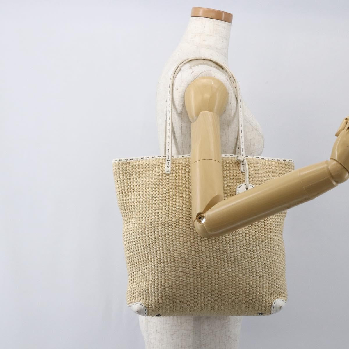 Fendi Selleria Tote Bag Raffia, BEIGE, WICKER, Tote bag
