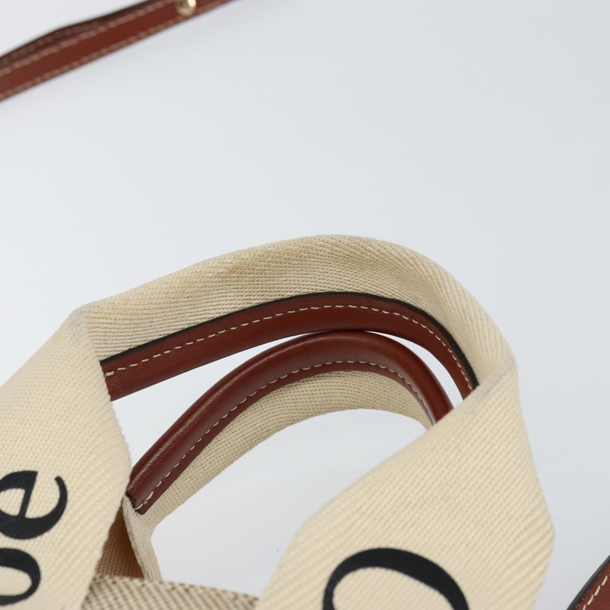 Chloe Woody Convertible Tote Canvas with Leather, BEIGE, CANVAS, Handbag