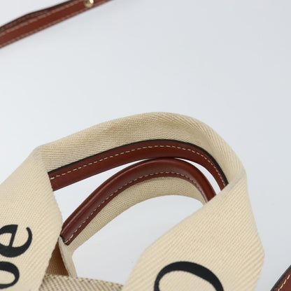 Chloe Woody Convertible Tote Canvas with Leather, BEIGE, CANVAS, Handbag