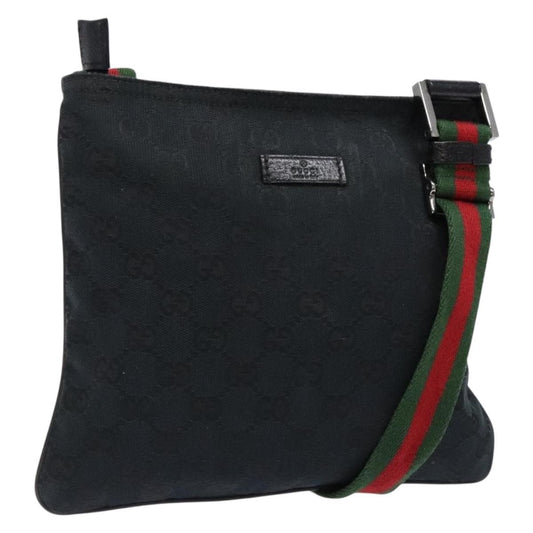 Gucci Web Strap Zip Messenger Bag GG Canvas, Black, Canvas, Shoulder Bag