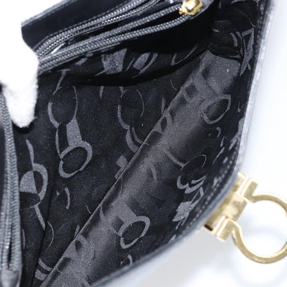 Salvatore Ferragamo Gancio Flap Hobo Leather, BLACK, LEATHER, Shoulder bag