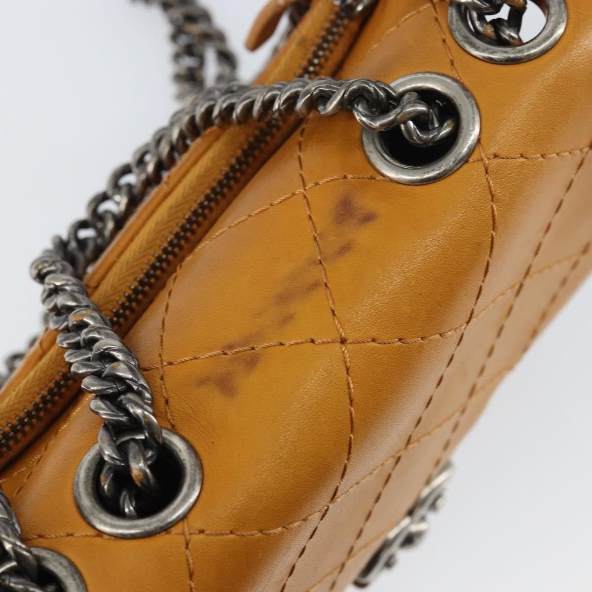 Chanel Chain Flap Bag Quilted Leather, ORANGE, LEATHER, Shoulder bag