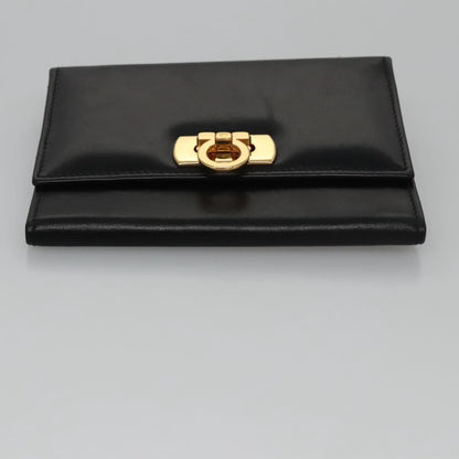 Salvatore Ferragamo Gancini Flap Wallet Leather, BLACK, LEATHER, Wallets