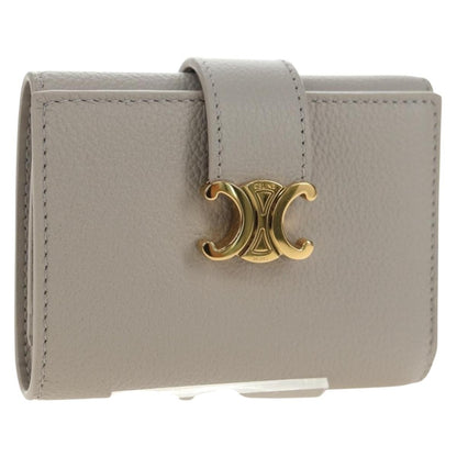 Celine Triomphe Trifold Wallet Leather, Beige, Leather, Wallet