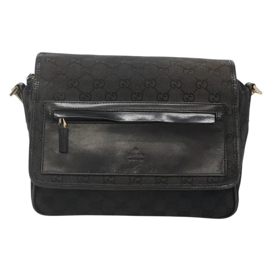 Gucci Flap Messenger Bag GG Coated Canvas, BLACK, CANVAS, Shoulder bag