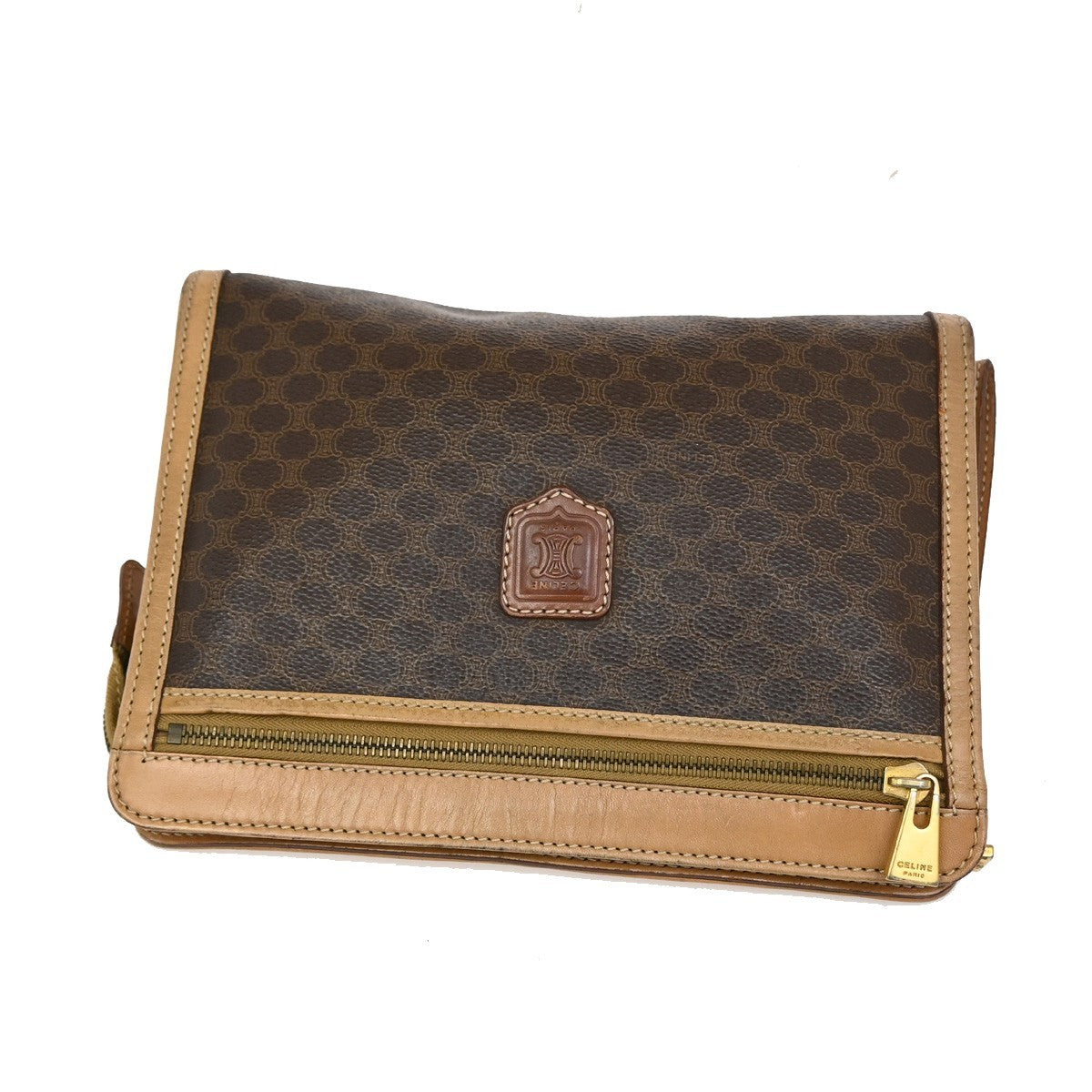 Celine Macadam Pochette Canvas and Leather, Brown, Canvas, Clutch