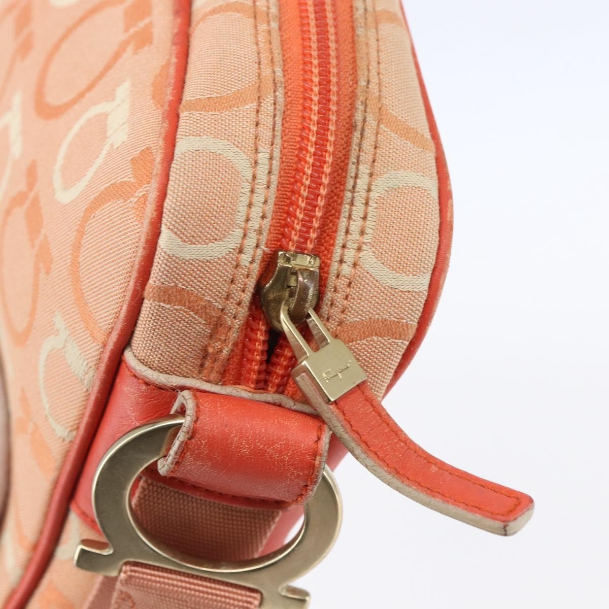 Salvatore Ferragamo Gancini Shoulder Bag Canvas, ORANGE, CANVAS, Shoulder bag