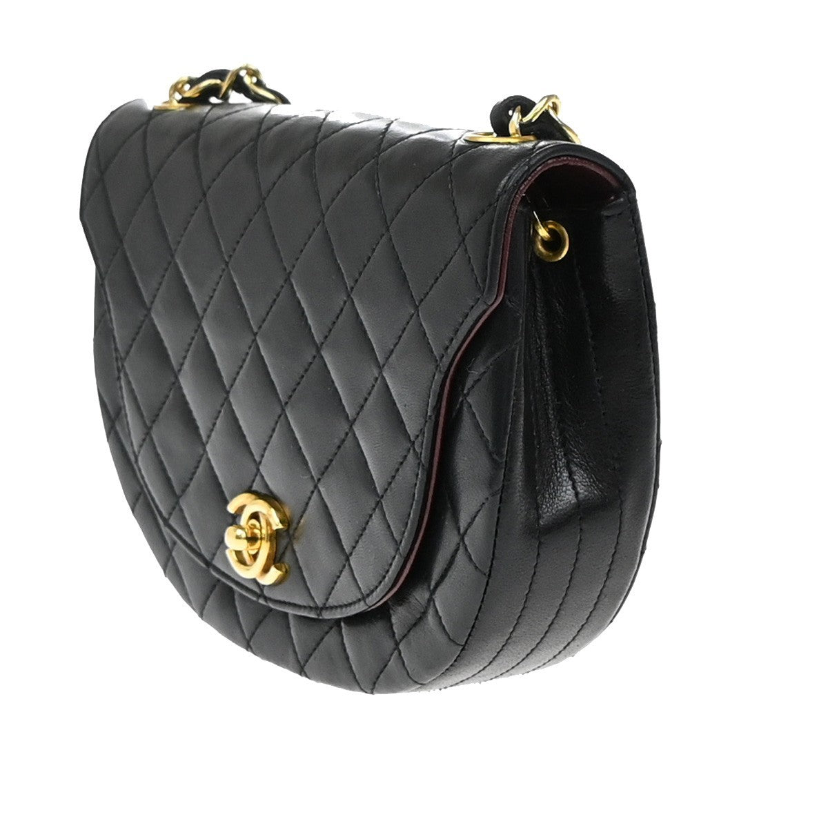 Chanel Vintage Half Moon Flap Bag Quilted lambskin, BLACK, LEATHER, Shoulder bag