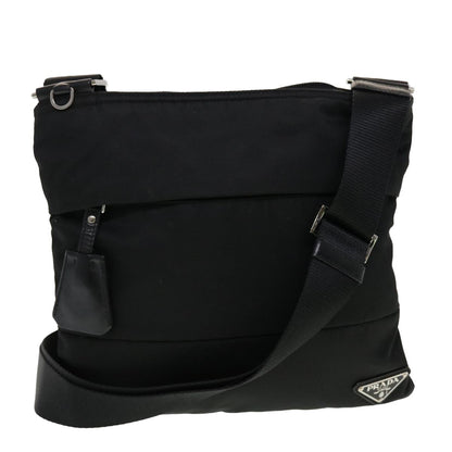 Prada Zip Messenger Bag Horizontal Quilt Tessuto, BLACK, NYLON, Shoulder bag