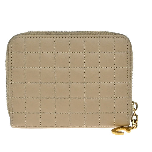 Celine C Charm Zip Around Wallet Quilted Leather, BEIGE, LEATHER, Wallets