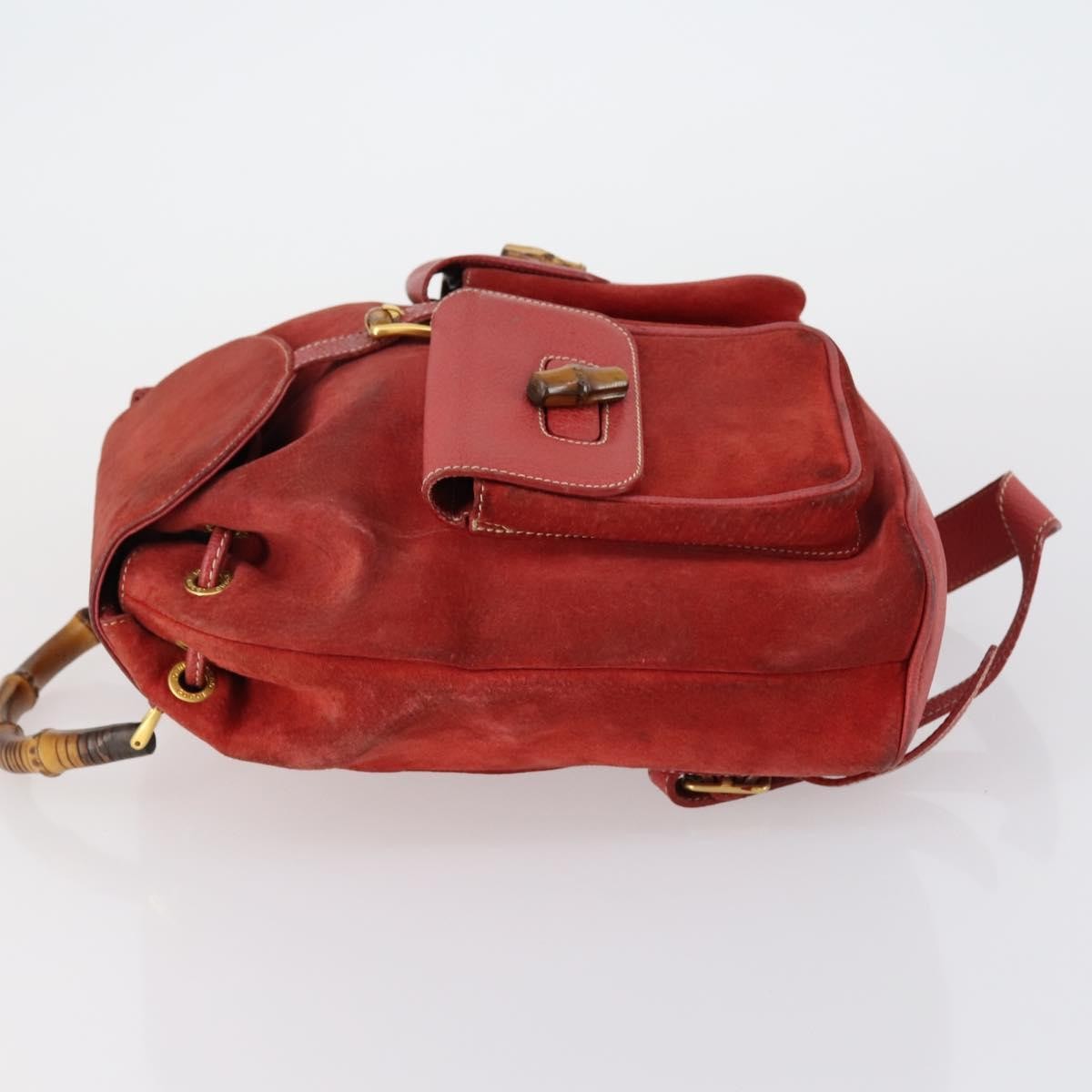 Gucci Vintage Bamboo Backpack Suede, RED, SUEDE, Backpack