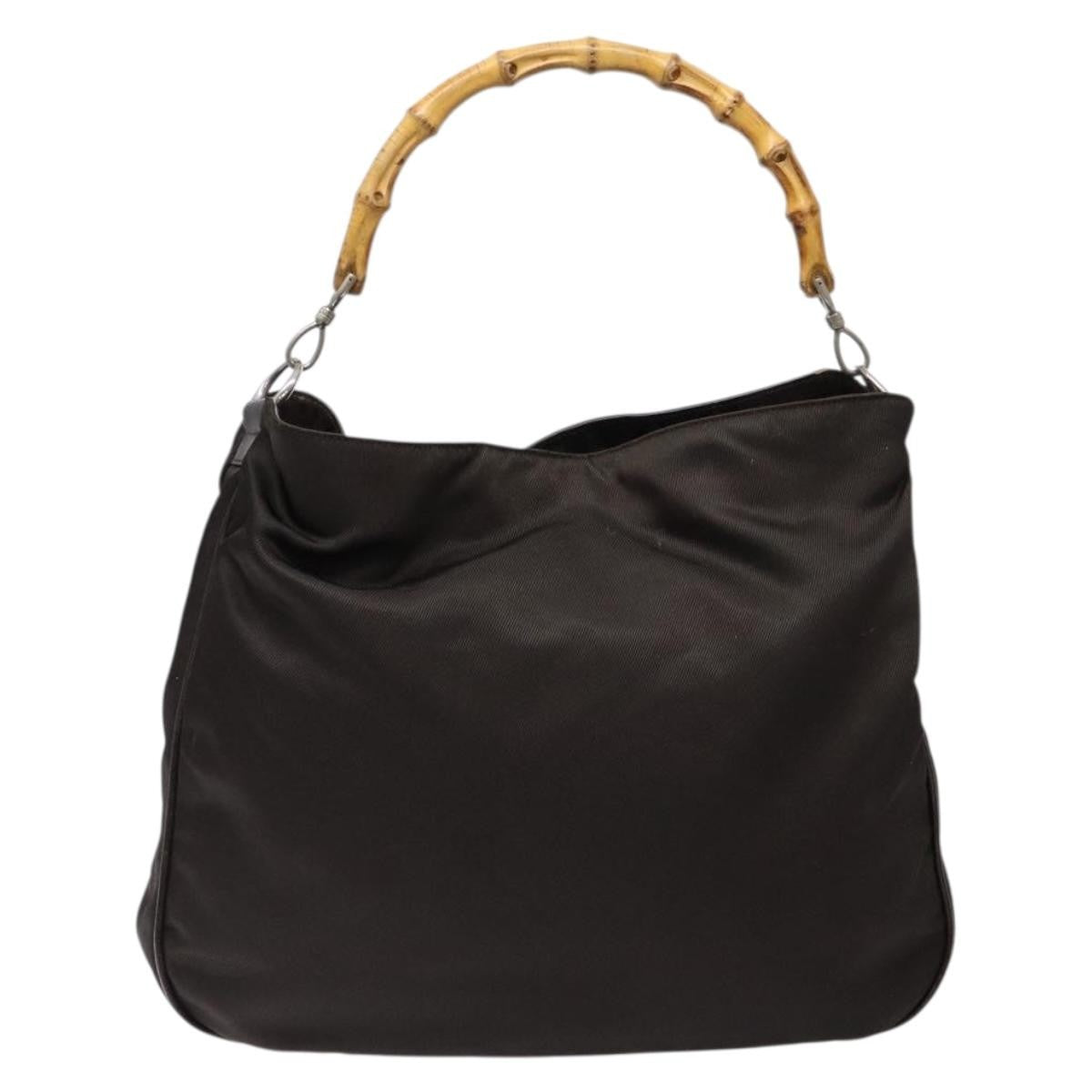 Gucci Vintage Bamboo Shoulder Bag Nylon, BROWN, NYLON, Shoulder bag