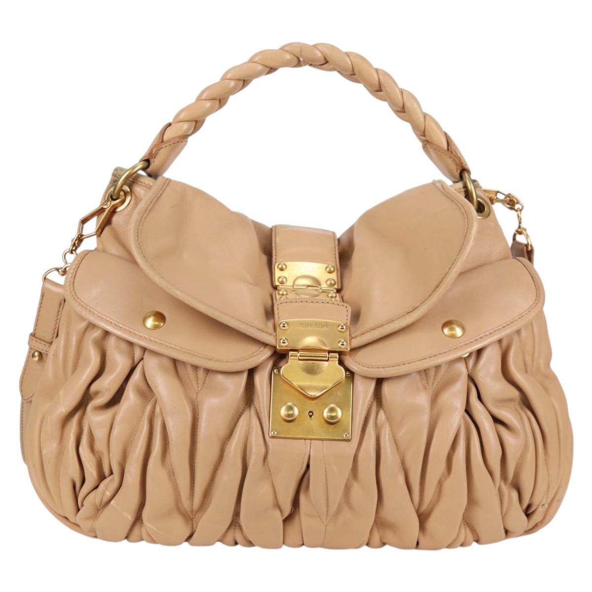 Miu Miu Coffer Convertible Hobo Matelasse Leather, BEIGE, LEATHER, Handbag