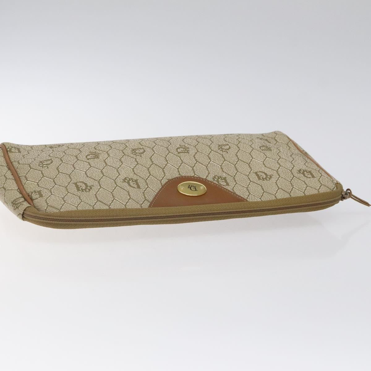 Christian Dior Vintage Honeycomb Zip Pouch Coated Canvas, BEIGE, PVC, Clutche & pouche