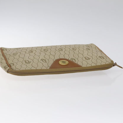 Christian Dior Vintage Honeycomb Zip Pouch Coated Canvas, BEIGE, PVC, Clutche & pouche