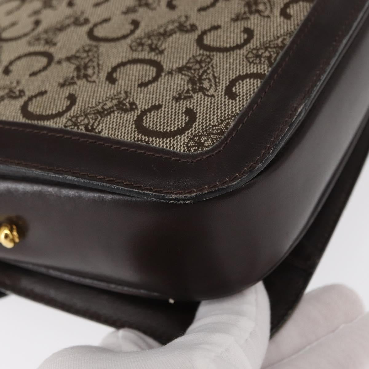 Celine Vintage C Sulky Horsebit Shoulder bag Canvas and Leather, BROWN, CANVAS, Shoulder bag