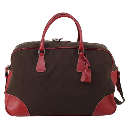 Prada Bowler Bag Canvas with Leather, BROWN, CANVAS, Travel bag
